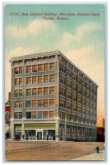 c1910 New England Building Merchants National Bank Topeka KS Antique Postcard