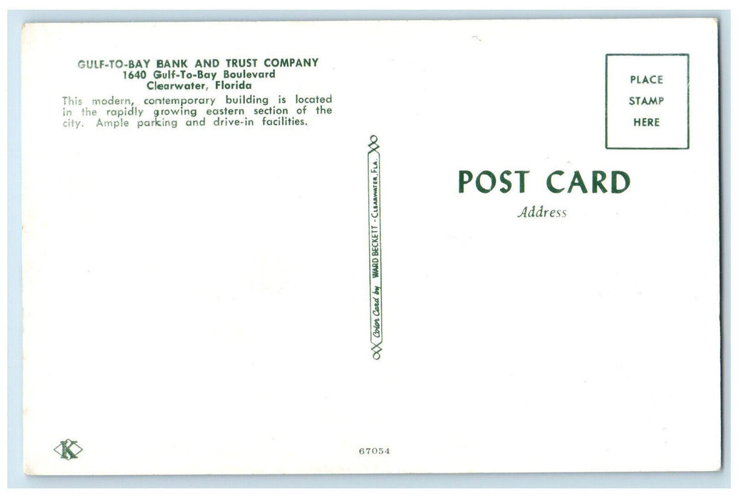 c1950's Gulf-To-Bay Bank and Trust Company Clearwater Florida FL Postcard