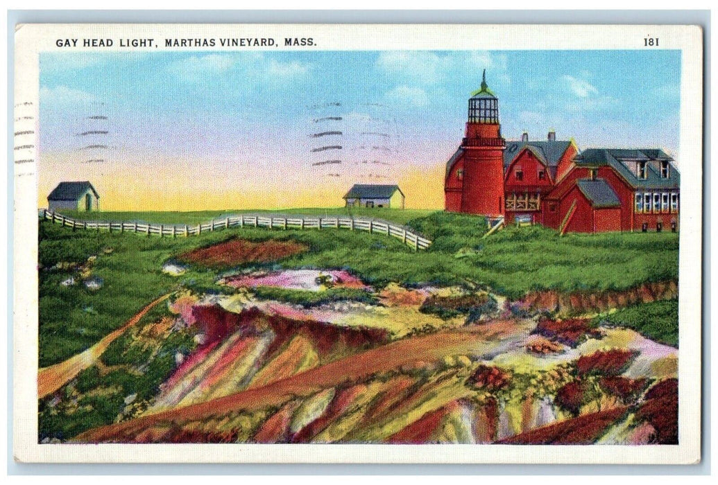 1936 Gay Head Light Marthas Vineyard Massachusetts MA Posted Vintage Postcard