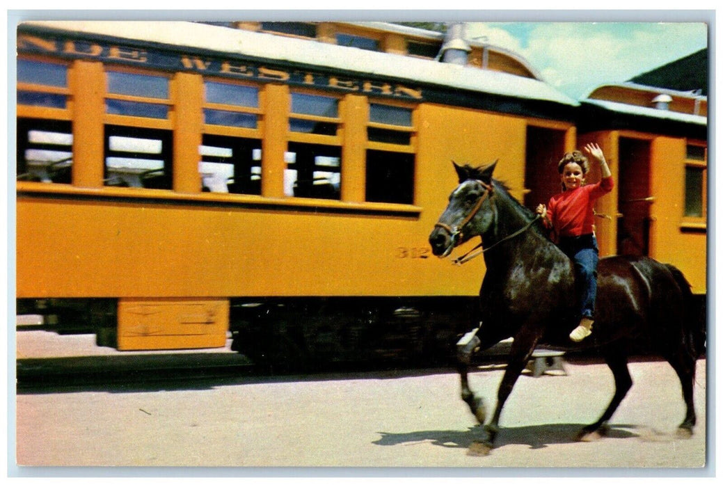 Kathy Morales Little Girl Riding Horse Narrow Gauge Train Silverton CO Postcard