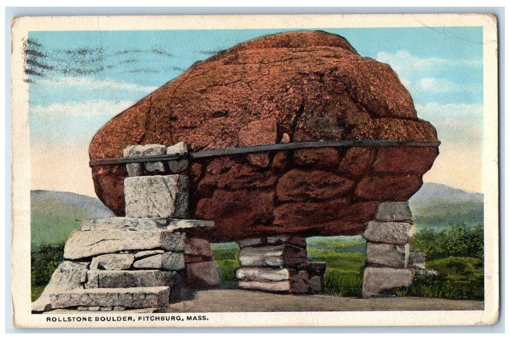 1919 View Of Rollstone Boulder Fitchburg Massachusetts MA Antique Postcard