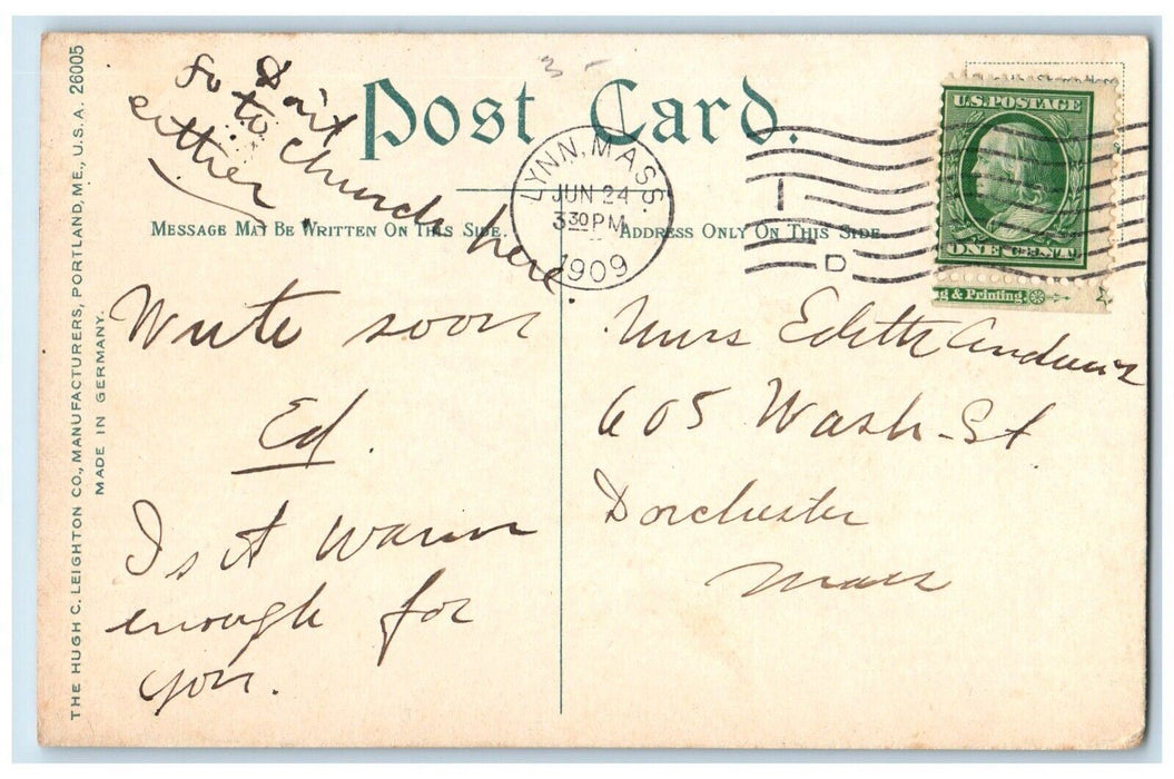 1909 Lynn MA, St. Mary's Church School And Rectory Horse And Buggy Postcard
