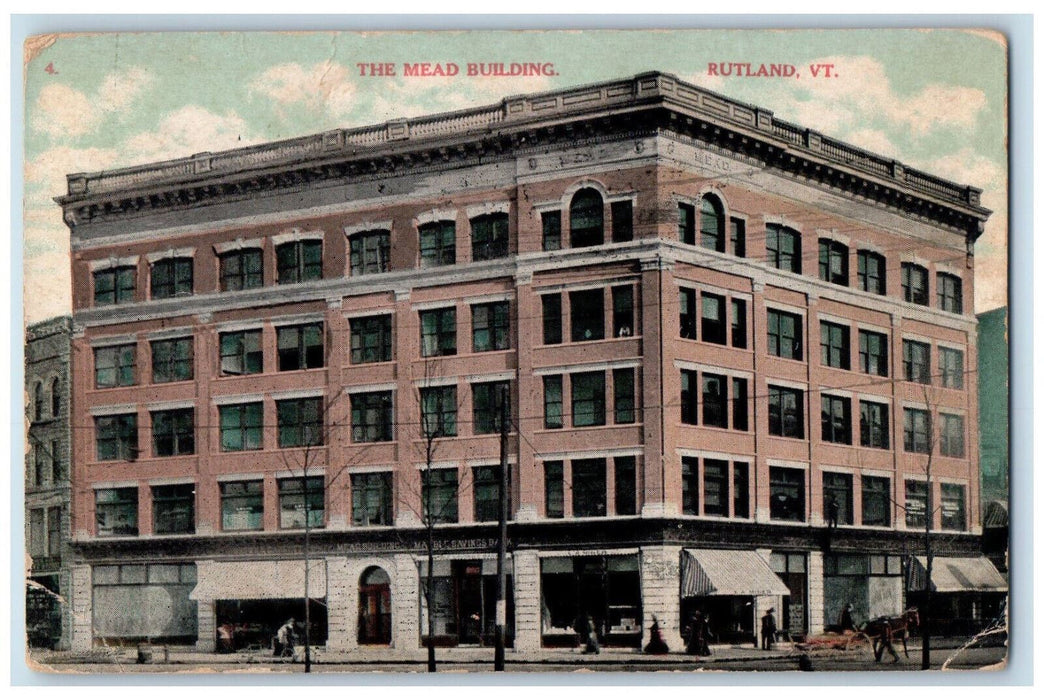 1909 Front View, The Mead Building Rutland Vermont VT Antique Posted Postcard