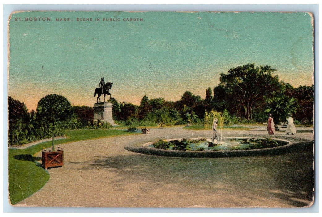 1911 Boston Massachusetts MA, Scene In The Public Garden Fountain Postcard