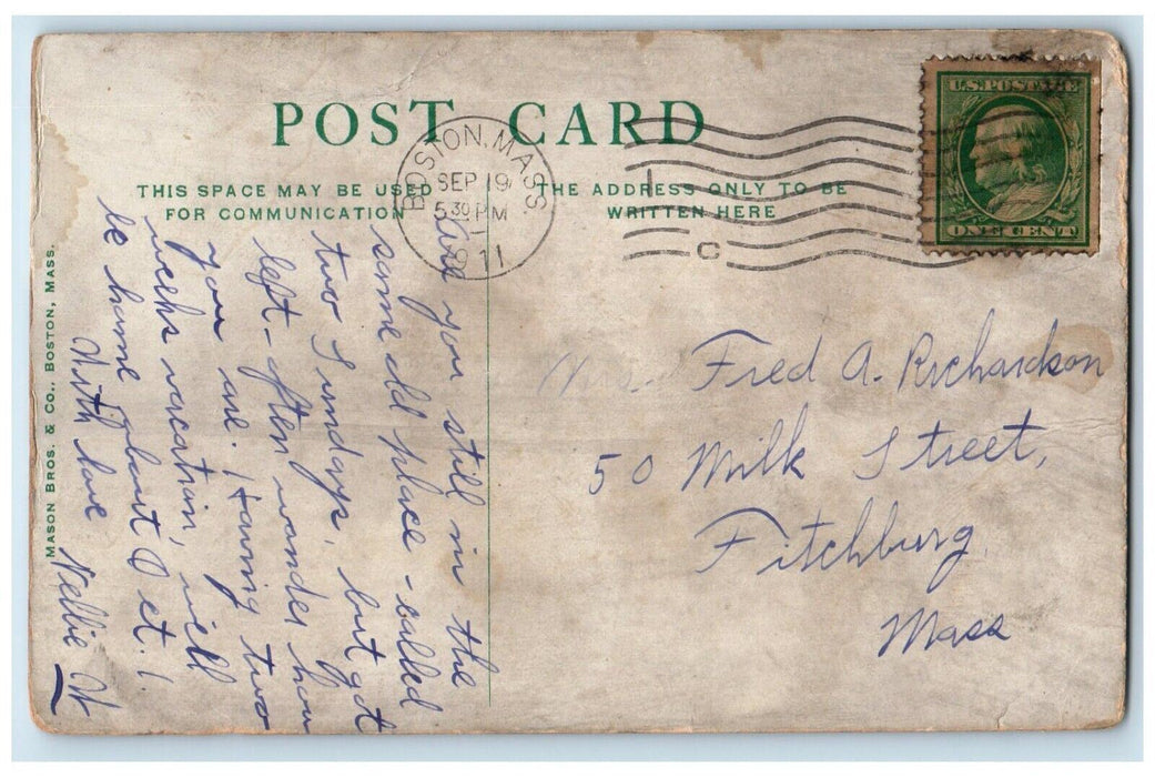 1911 Boston Massachusetts MA, Scene In The Public Garden Fountain Postcard