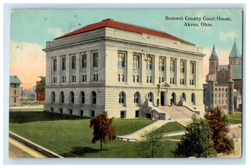 1913 Summit County Court House, Akron Ohio OH Posted Antique Postcard