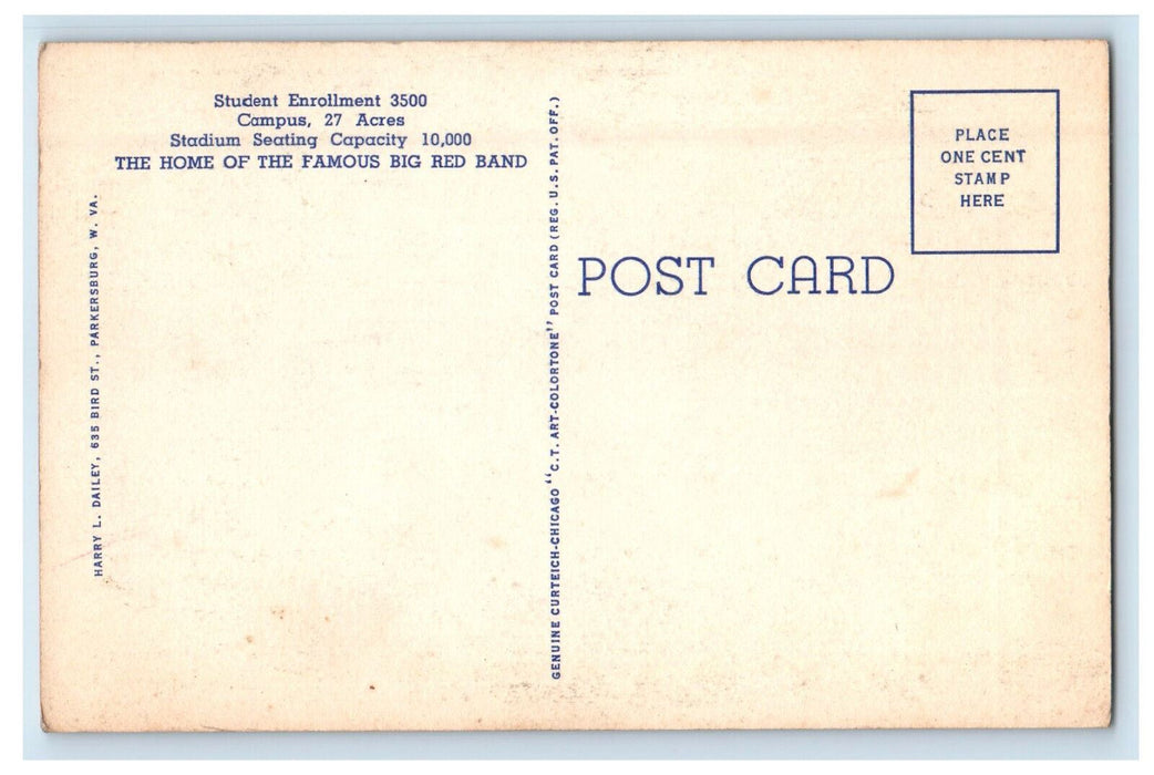 c1950s Central Junior Senior High School and Stadium, Parkersburg WV Postcard