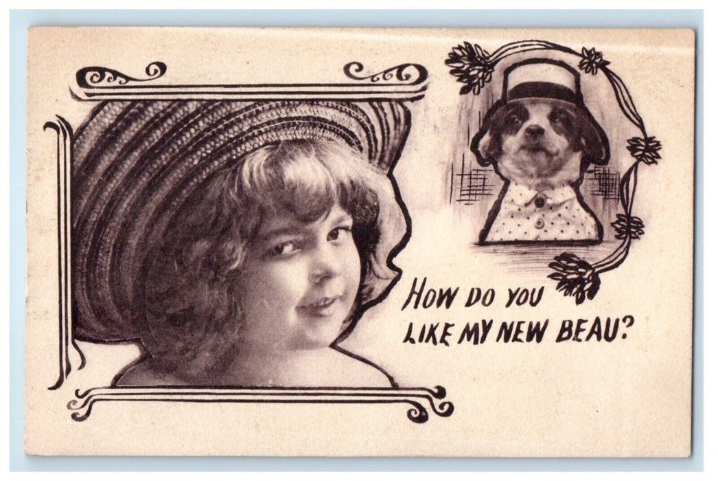 1910 Cute Girl With Chihuahua Dog Polka With Hat Lafayette Indiana IN Postcard