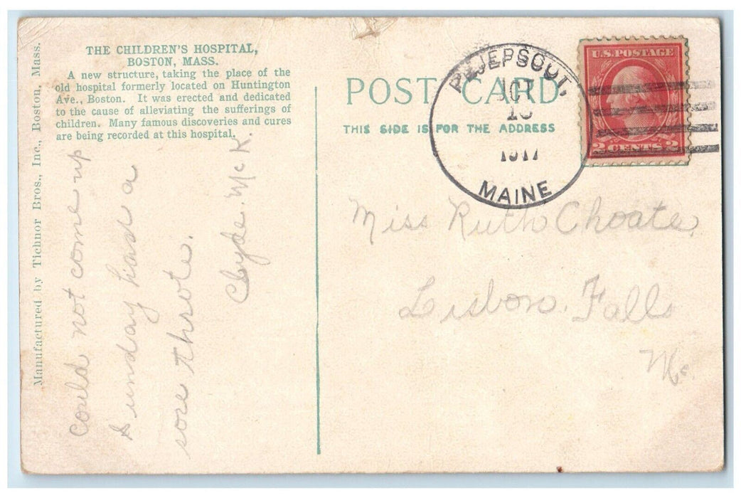 c1910's Childrens Hospital Building Boston Massachusetts MA Antique Postcard