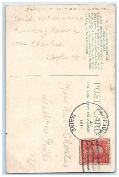 c1910's Childrens Hospital Building Boston Massachusetts MA Antique Postcard