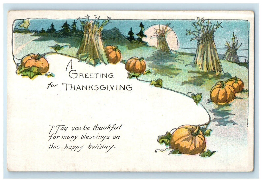 Thanksgiving Greetings Pumpkins Art Crafts Unposted Vintage Postcard