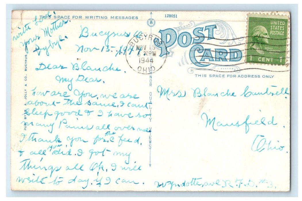 1944 Public Library Bucyrus Ohio OH Vintage Posted A Jolly & Co. Postcard