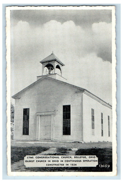 c1940s Lyme Congregational Church, Bellevue Ohio OH Vintage Postcard