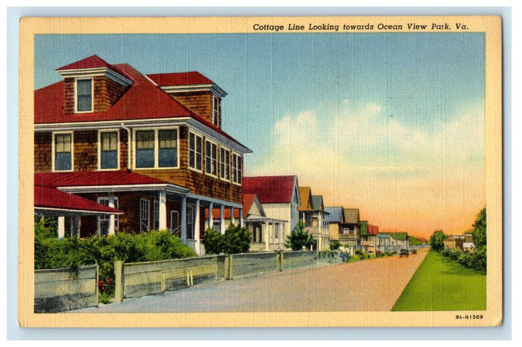 c1950s Cottage Line Looking Towards Ocean View Park, Virginia VA Postcard