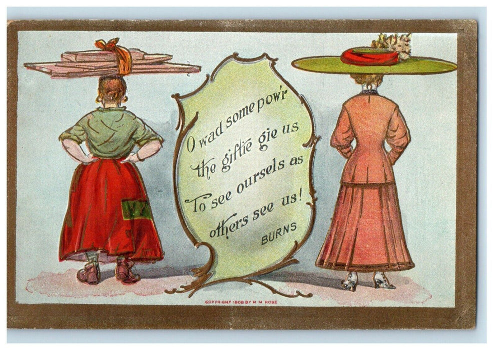 c1910's Two Girls Humor Widow Hat Embossed Unposted Antique Postcard