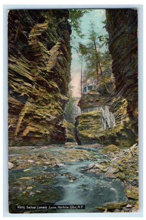 c1910 Vista Below Lovers Lane Watkins Glen New York NY Antique Postcard