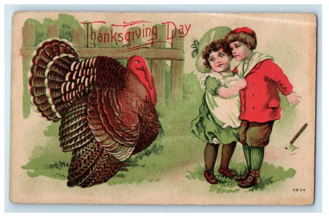 c1910's Thanksgiving Day Axe Forgiving Turkey Woodville Michigan MI Postcard