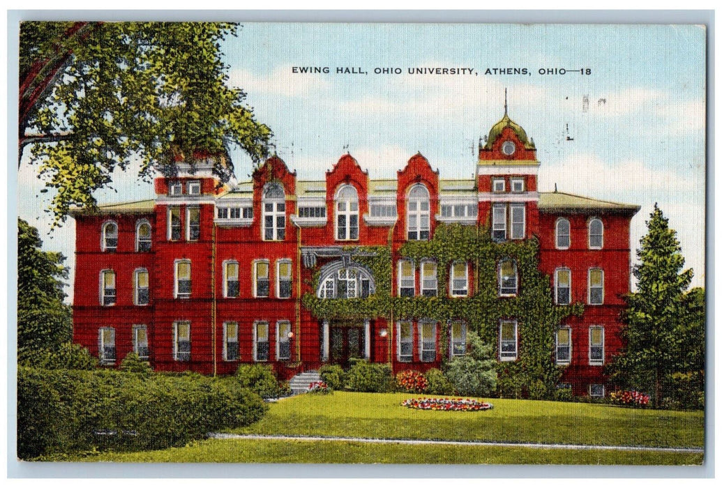 1949 Ewing Hall, Ohio University, Athens Ohio OH Vintage Posted Postcard