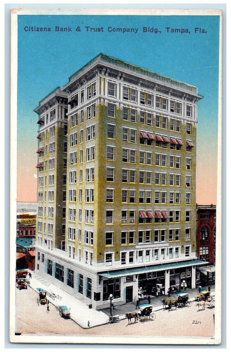 c1920's Citizens Bank & Trust Company Building Tampa Florida FL Postcard