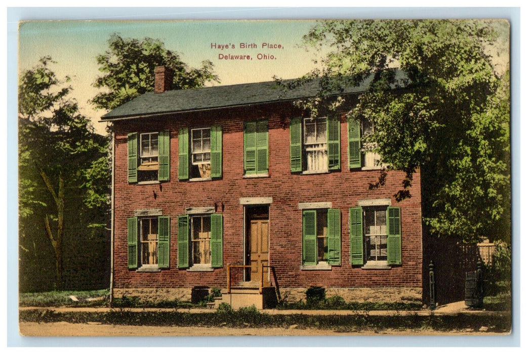 1908 Haye's Birth Place Delaware Ohio OH Cleve & Cin RPO Antique Postcard