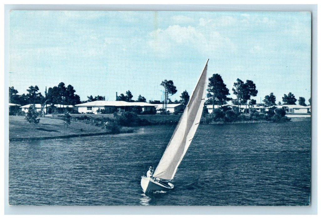 c1960s Boat, Sarasota County's Prestige Community Venice Gardens FL Postcard