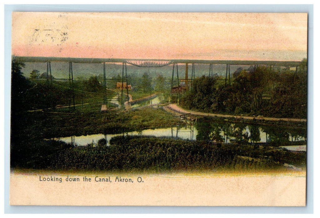 c1910 Looking Down The Canal Akron Ohio OH Antique Posted Postcard