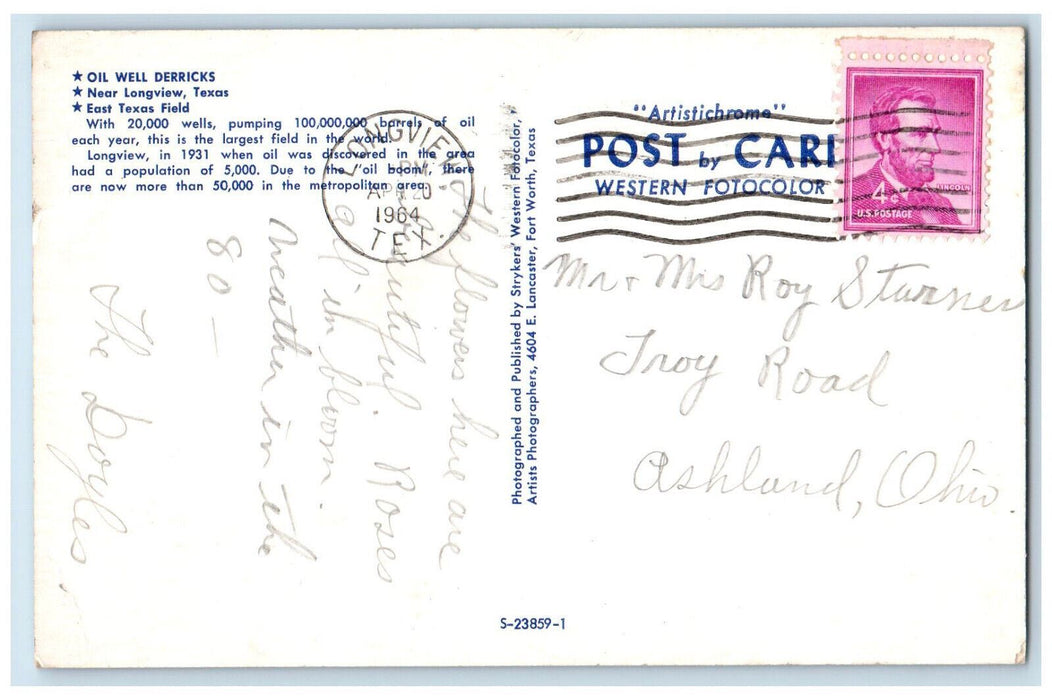 1964 Oil Well Derricks Near Longview Texas TX Vintage Posted Postcard