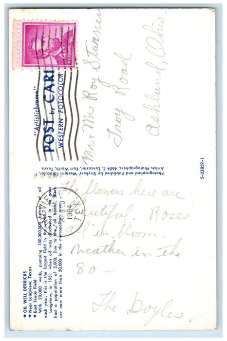 1964 Oil Well Derricks Near Longview Texas TX Vintage Posted Postcard