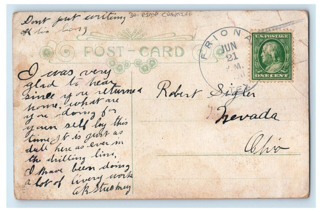1911 Two Girls Big Hat Pimp Cheating Friona Texas TX Posted Antique Postcard