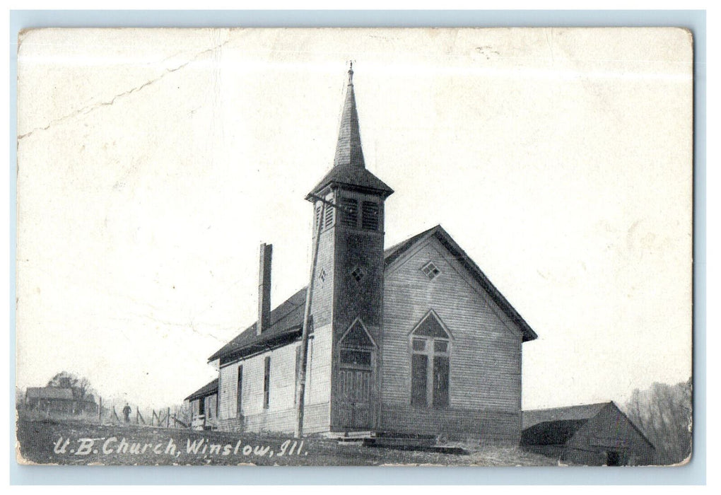 1910 Scene of U.B. Church, Winslow Illinois IL Posted Antique Postcard