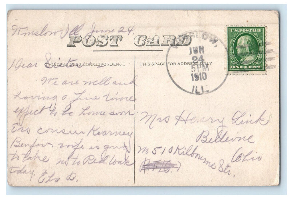 1910 Scene of U.B. Church, Winslow Illinois IL Posted Antique Postcard