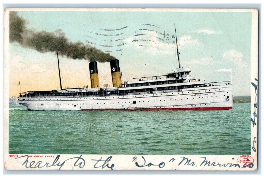 1908 Steamship Smoke, On The Great Lakes Sault Ste. Marie Michigan MI Postcard