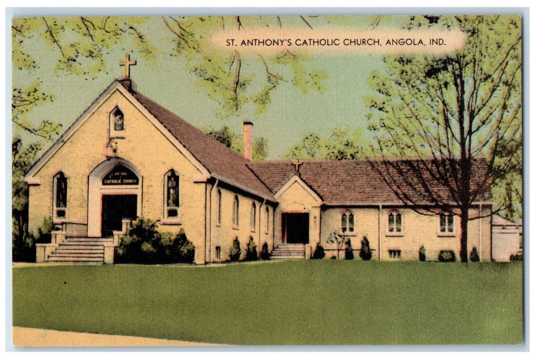 c1950s St. Anthony's Catholic Church Angola Indiana IN Vintage Postcard