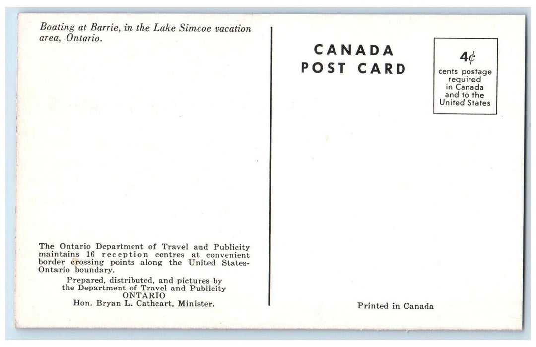 c1950s Boating at Barrie in Lake Simcoe Vacation Area Ontario Canada Postcard