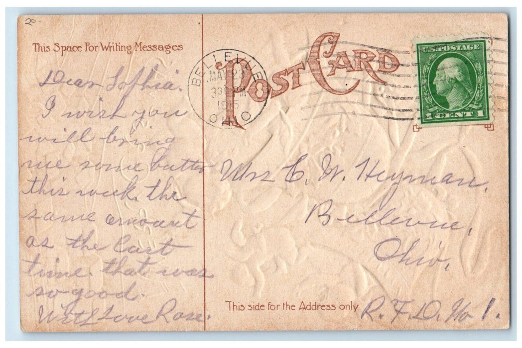 1910 A Merry Christmas Angels Cherub Bare Butt Holly Bells Embossed Postcard