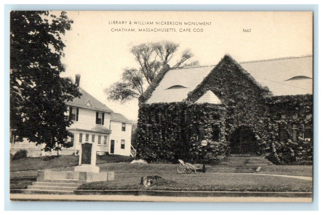 Library & William Nickerson Monument Chatham Cape Cod Massachusetts MA Postcard