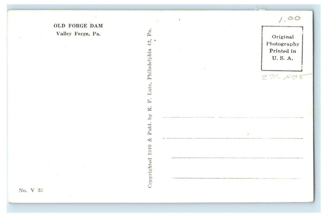 1909 Old Forge Dam, Valley Forge, Pennsylvania PA Antique Postcard