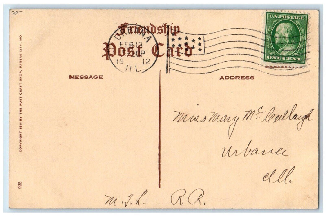 1912 Valentine Earth And Heart Sun Dutch Boy Urbana Illinois IL Postcard