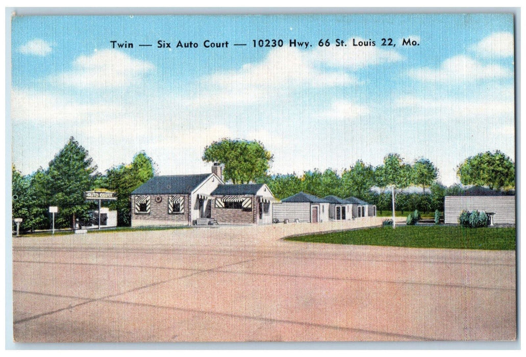 c1940s Twin Six Auto Court US Route 66 St. Louis Missouri MO Postcard