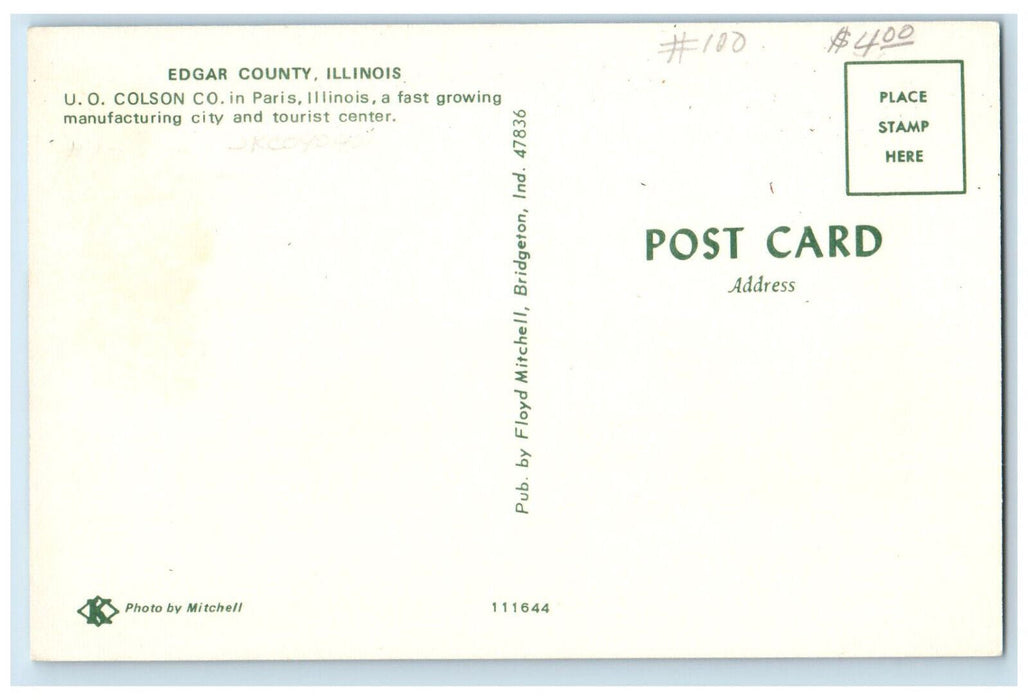 c1950s U.O. Colson Co. Building in Paris, Edgar County Illinois IL Postcard