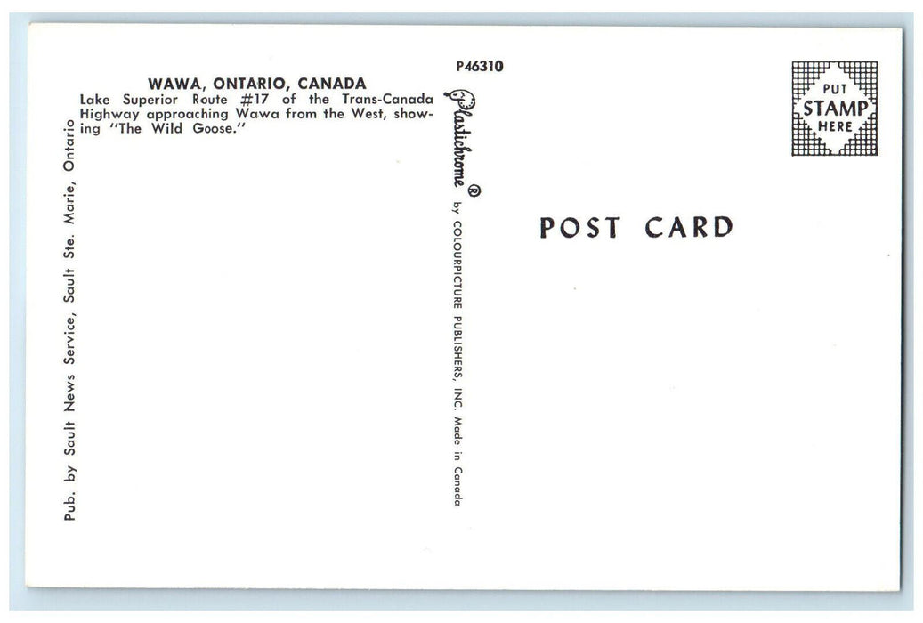 c1960s Lake Superior, Trans-Canada Highway, Wawa, Ontario Canada Postcard