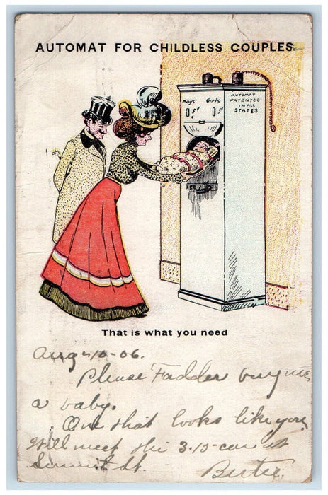 1906 Automat For Childless Couples Baby Alliance Ohio OH Posted Antique Postcard