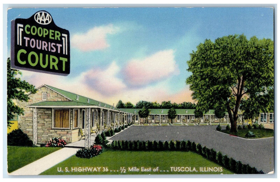 c1950s Cooper Tourist Court US Highway 36 Tuscola Illinois IL Postcard