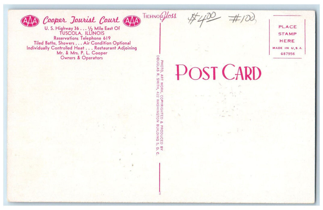 c1950s Cooper Tourist Court US Highway 36 Tuscola Illinois IL Postcard