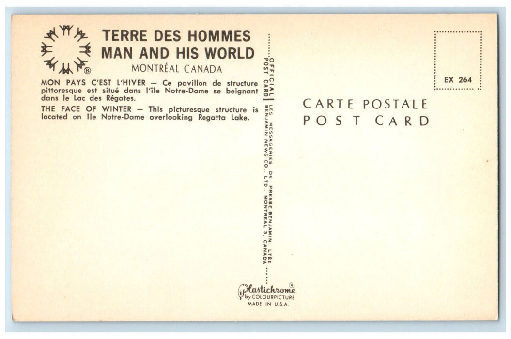 c1960s Terre Des Hommes Man and his World, The Face of Winter, Canada Postcard