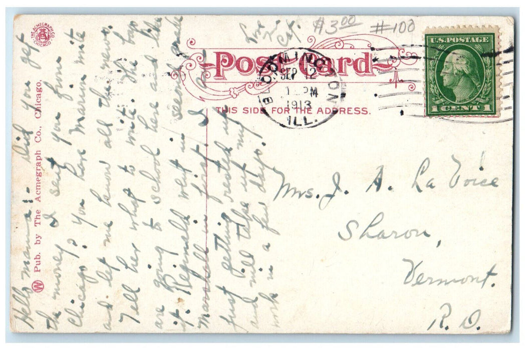 1913 Across The Lake Miller Park Bloomington Illinois IL Vintage Postcard