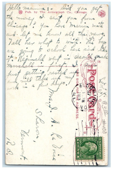 1913 Across The Lake Miller Park Bloomington Illinois IL Vintage Postcard