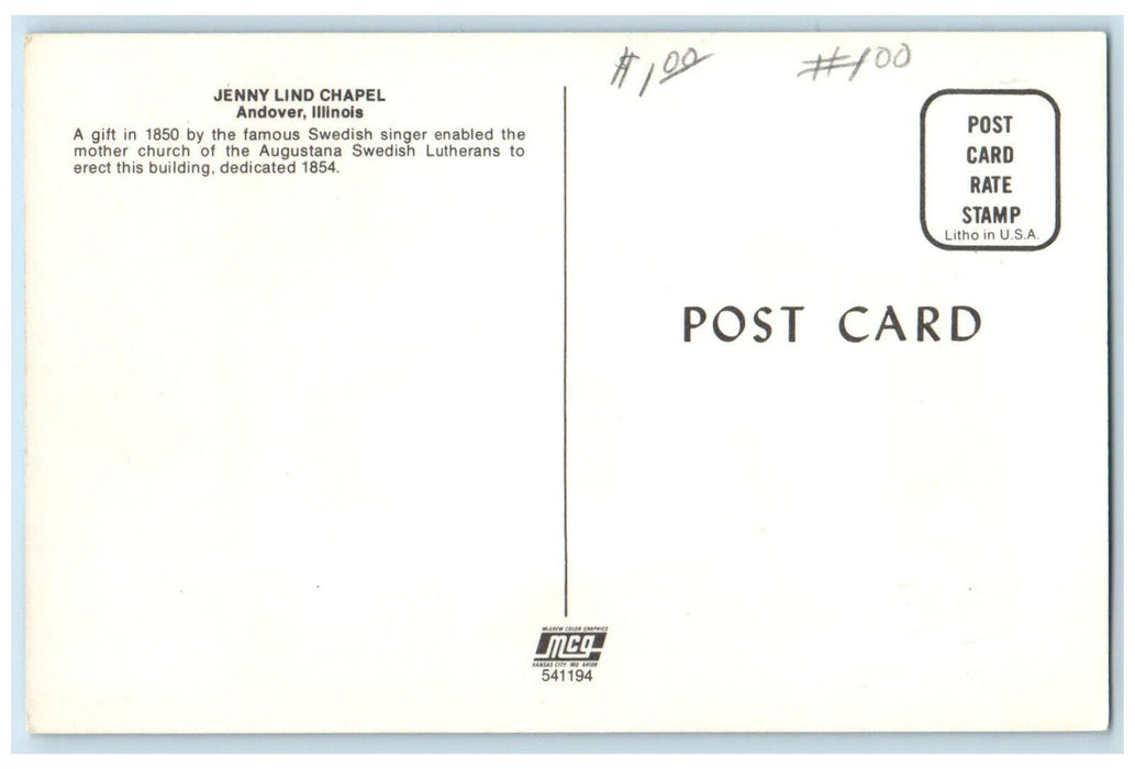 c1950s Jenny Lind Chapel, Andover Illinois IL Unposted Vintage Postcard