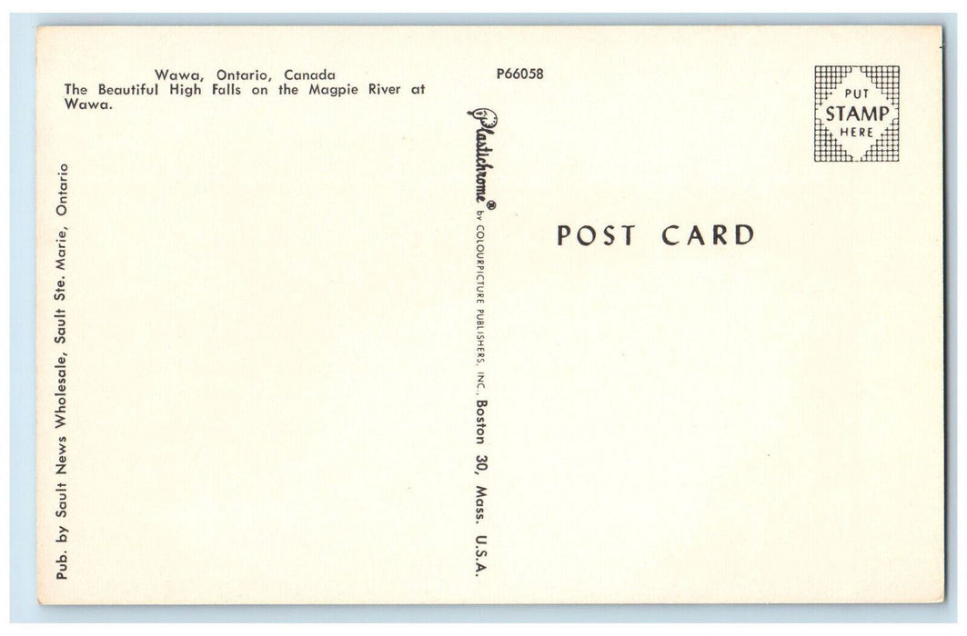 c1950s Beautiful High Falls on Magpie River Wawa Ontario Canada Postcard