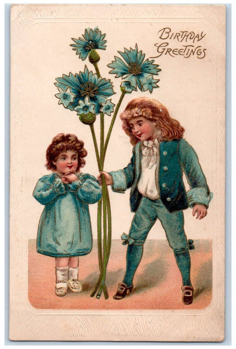 c1910's Birthday Greetings Father Flowers Present Embossed Antique Postcard